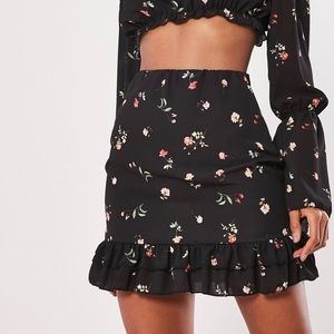 NWT Missguided Black Floral Frill Skirt